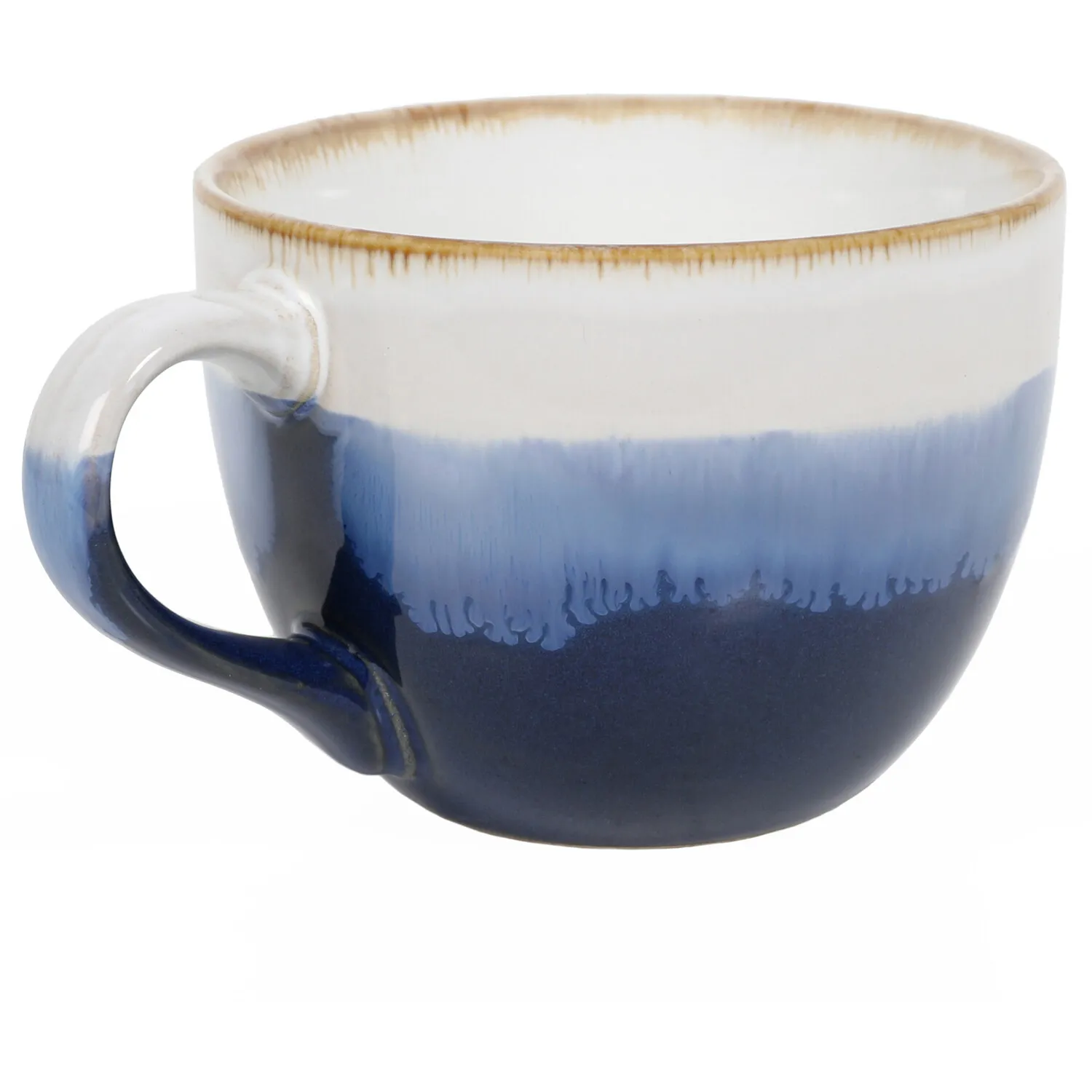 Stripes Reactive Glaze Cappuccino Mug - Blue, Stoneware