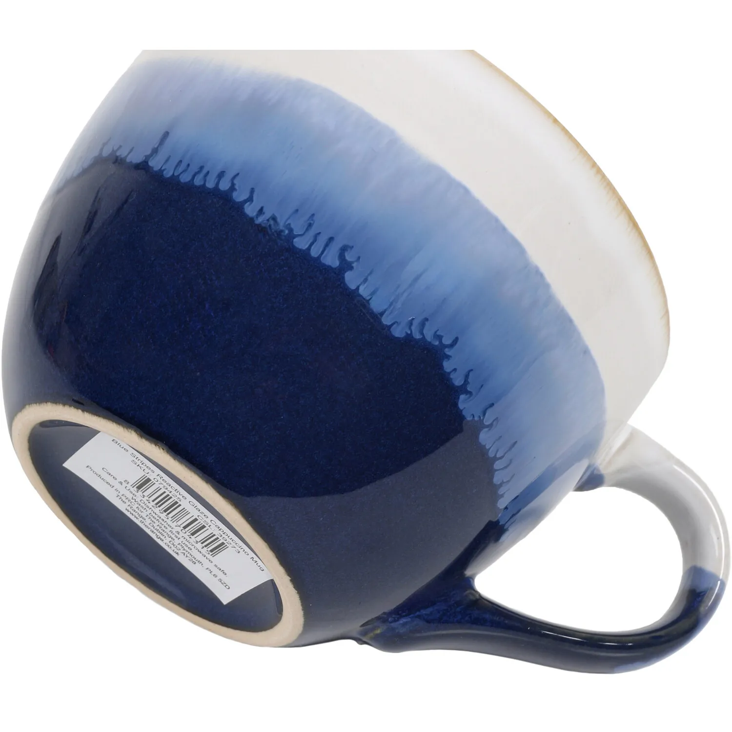 Stripes Reactive Glaze Cappuccino Mug - Blue, Stoneware