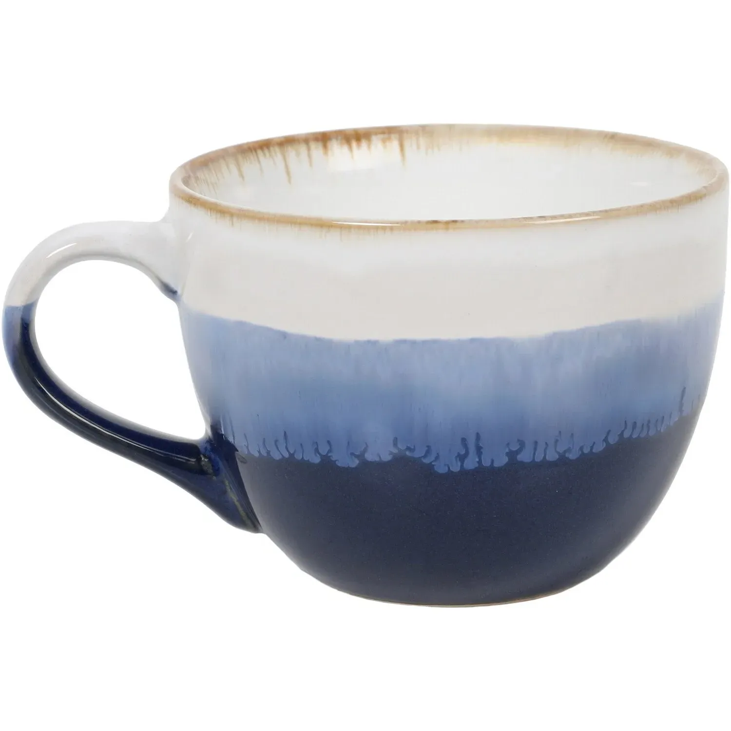 Stripes Reactive Glaze Cappuccino Mug - Blue, Stoneware