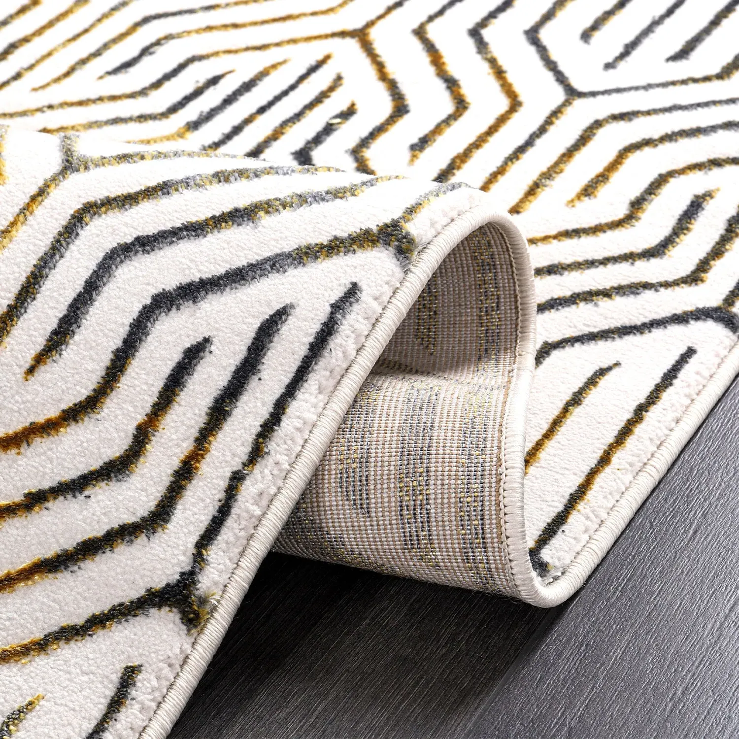 Sunset Geo Strips Rug - Grey, Gold