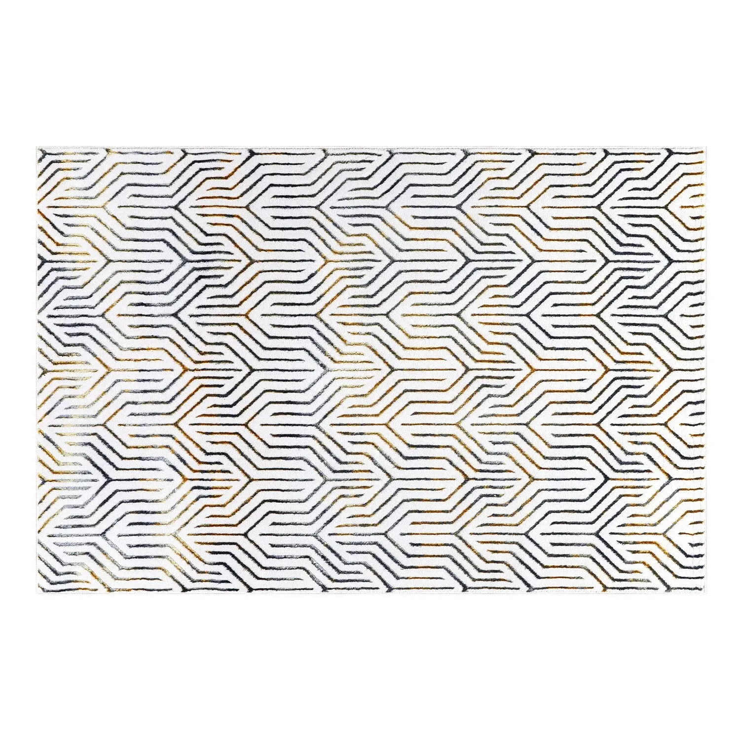 Sunset Geo Strips Rug - Grey, Gold