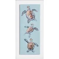 Swimming Turtles Framed Canvas Art - Blue
