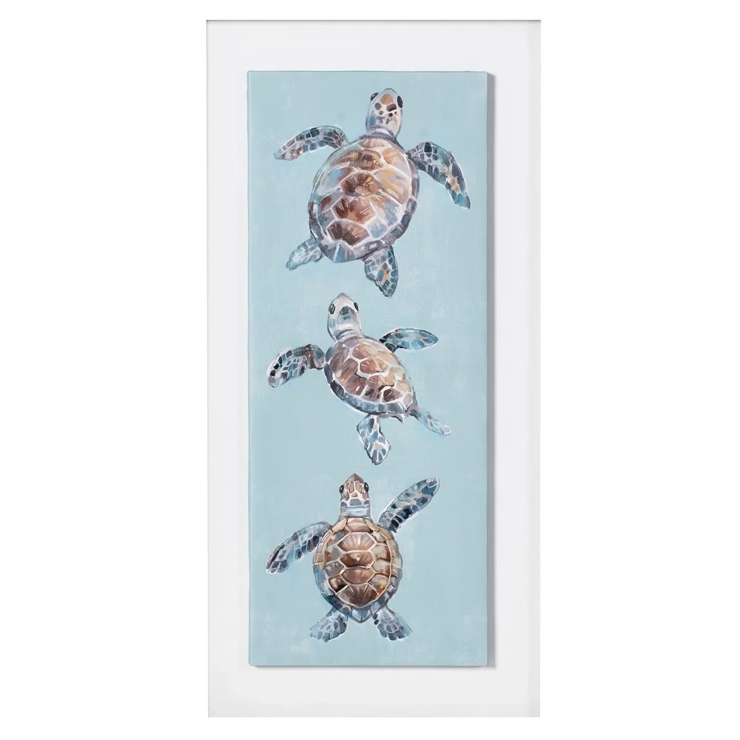 Swimming Turtles Framed Canvas Art - Blue