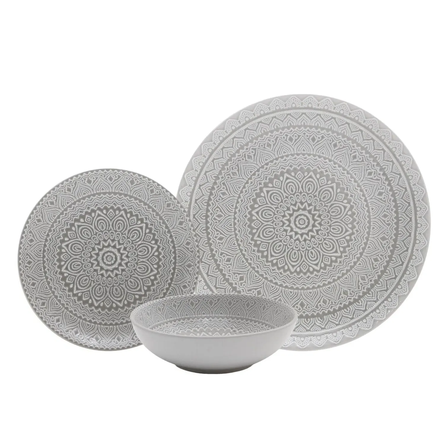 Swirl 12 Piece Dinner Set - Grey, Stoneware