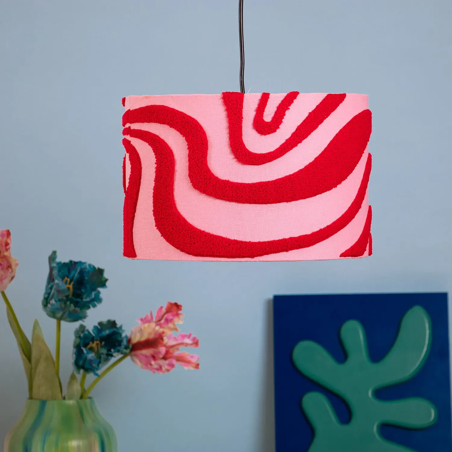 Swirl Embroidered Lamp Shade - Pink