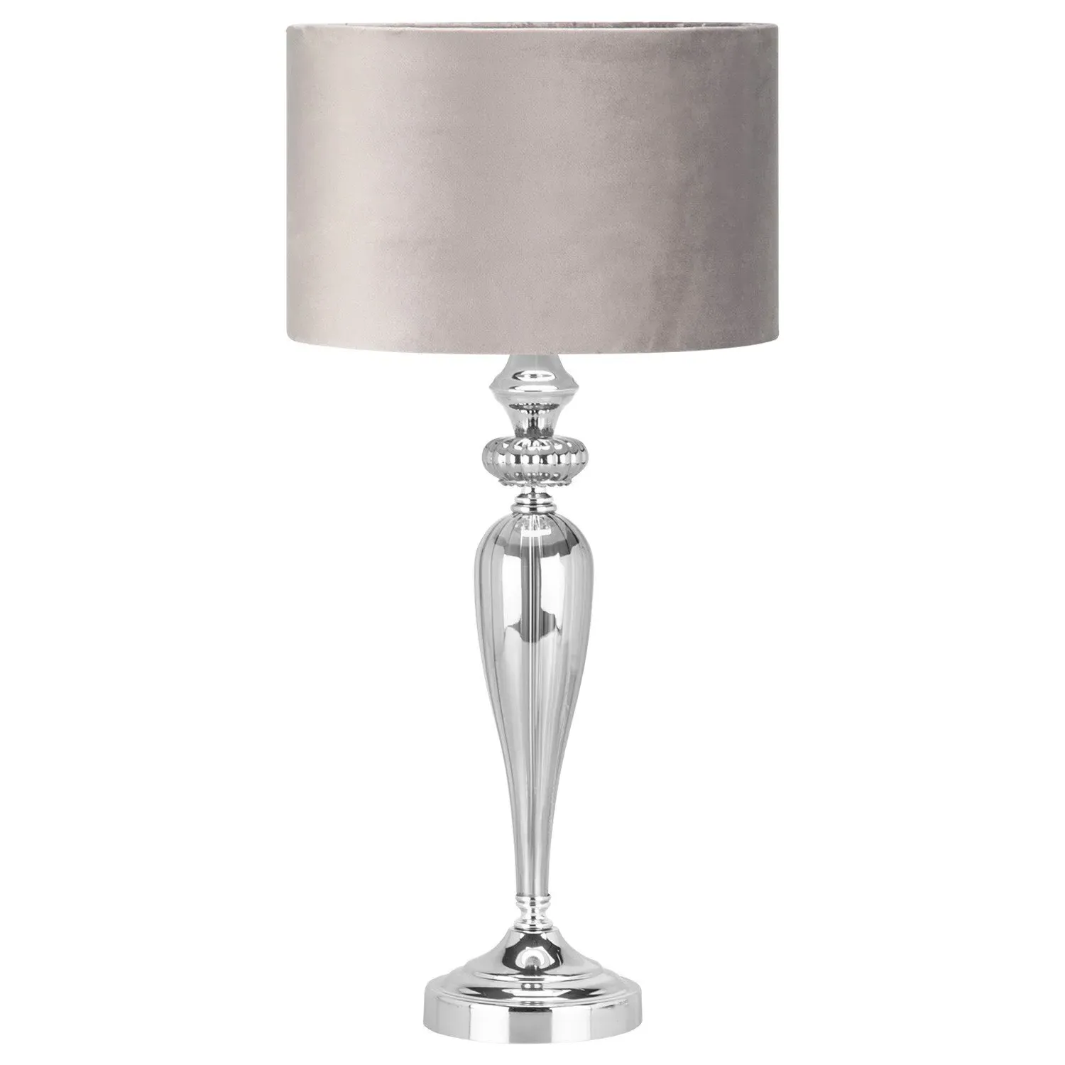 Table Lamp - Silver, Grey Velvet Shade