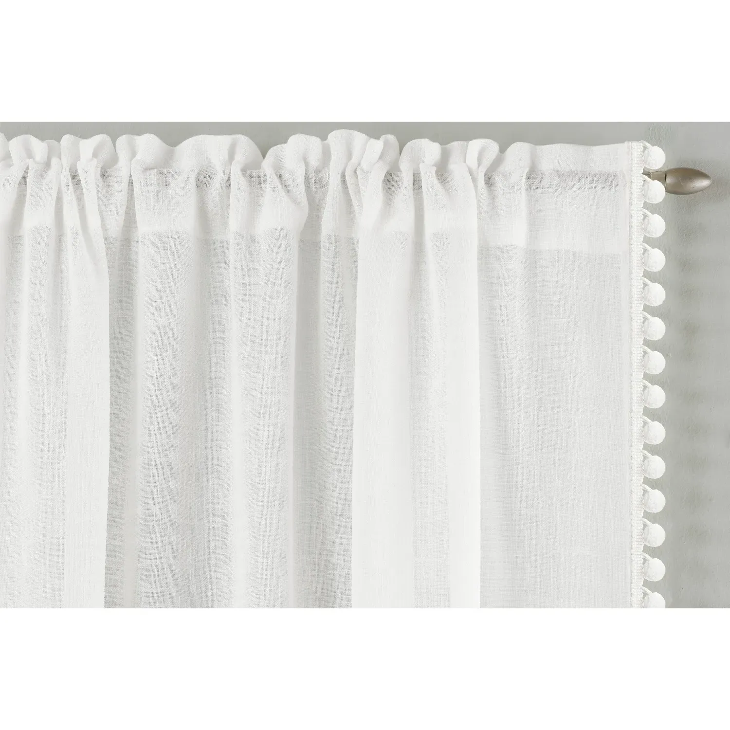 Tahiti Pompom Edge Voile Panel - White