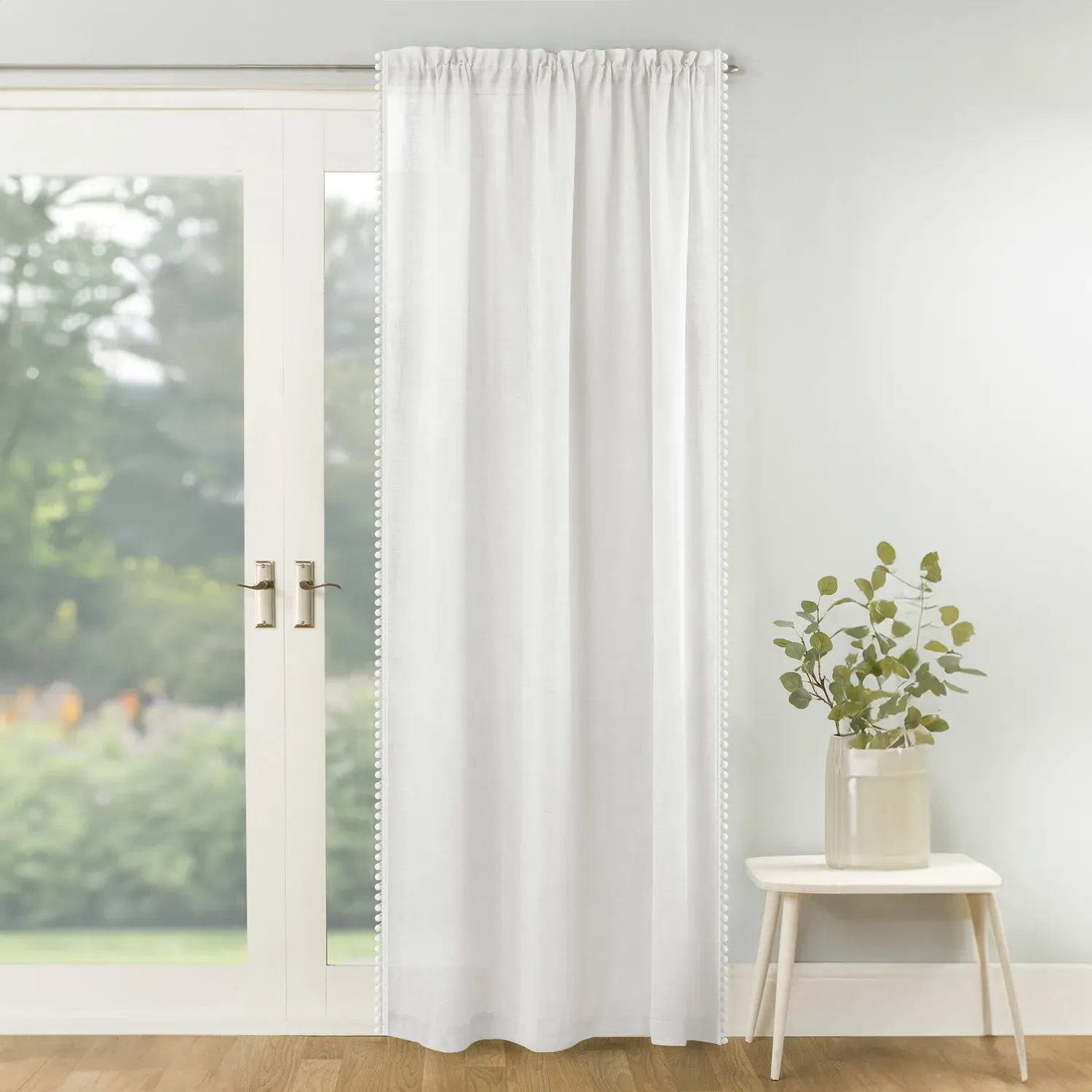 Tahiti Pompom Edge Voile Panel - White
