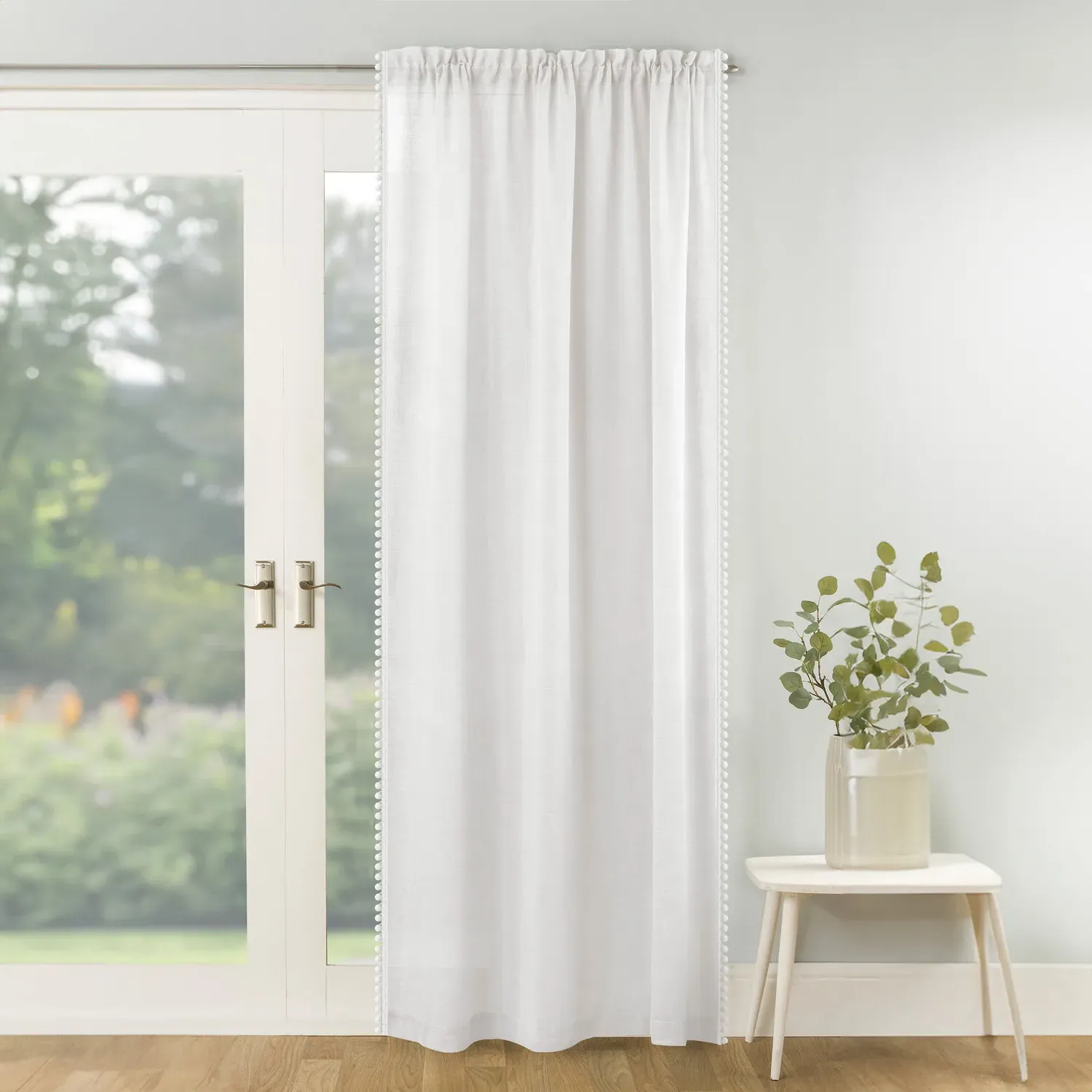 Tahiti Pompom Edge Voile Panel - White