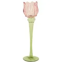 Tall Tulip Glass Tealight Holder - Multicolour