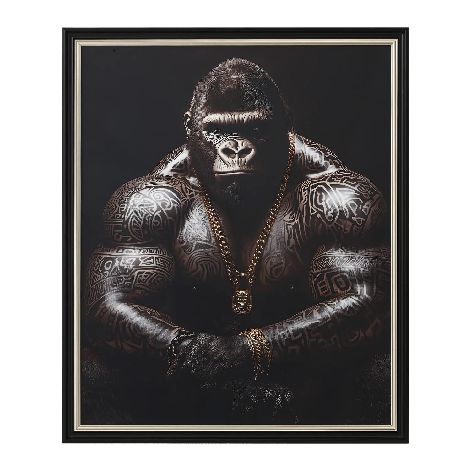 Tattooed Gorilla Gloss Art Frame - Black