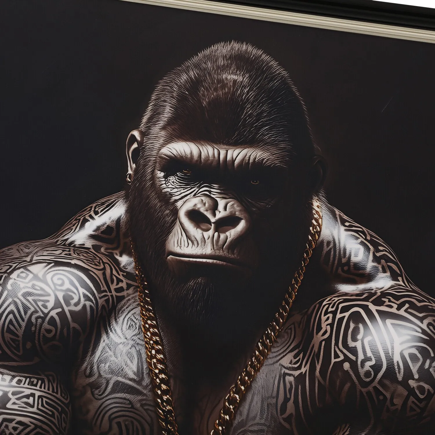 Tattooed Gorilla Gloss Art Frame - Black