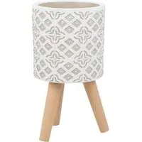 Taupe Tile Print Planter - Taupe, Beech Wood