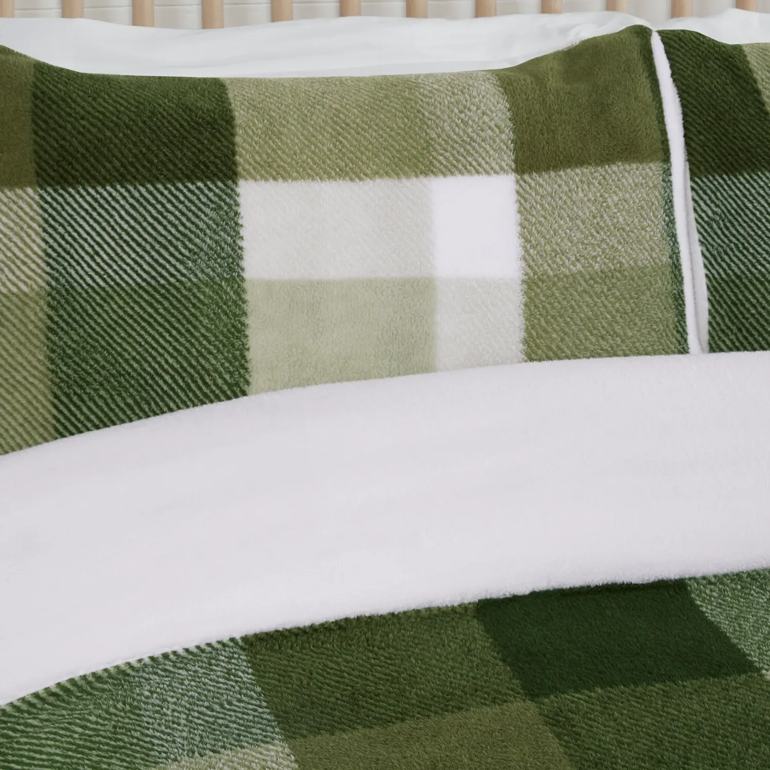 Teddy Fleece Check Double Duvet Set - Green