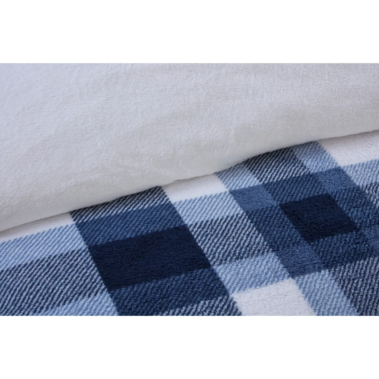Teddy Fleece Check Duvet Set - Navy, Polyester