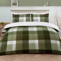 Teddy Fleece Check King Size Duvet Set - Green