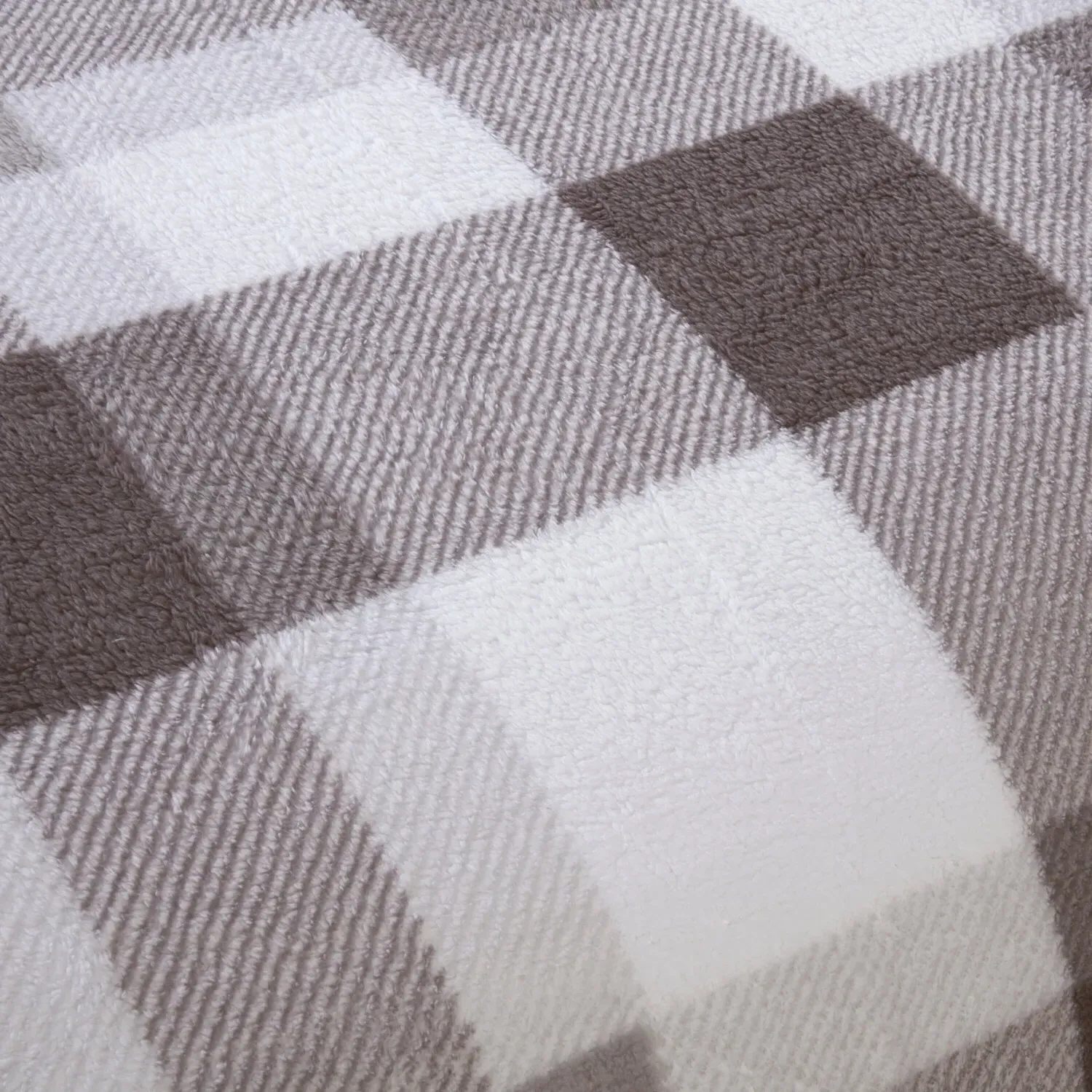 Teddy Fleece Check King Size Duvet Set - Grey