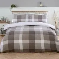 Teddy Fleece Check King Size Duvet Set - Grey