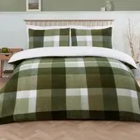 Teddy Fleece Check Single Duvet Set - Green
