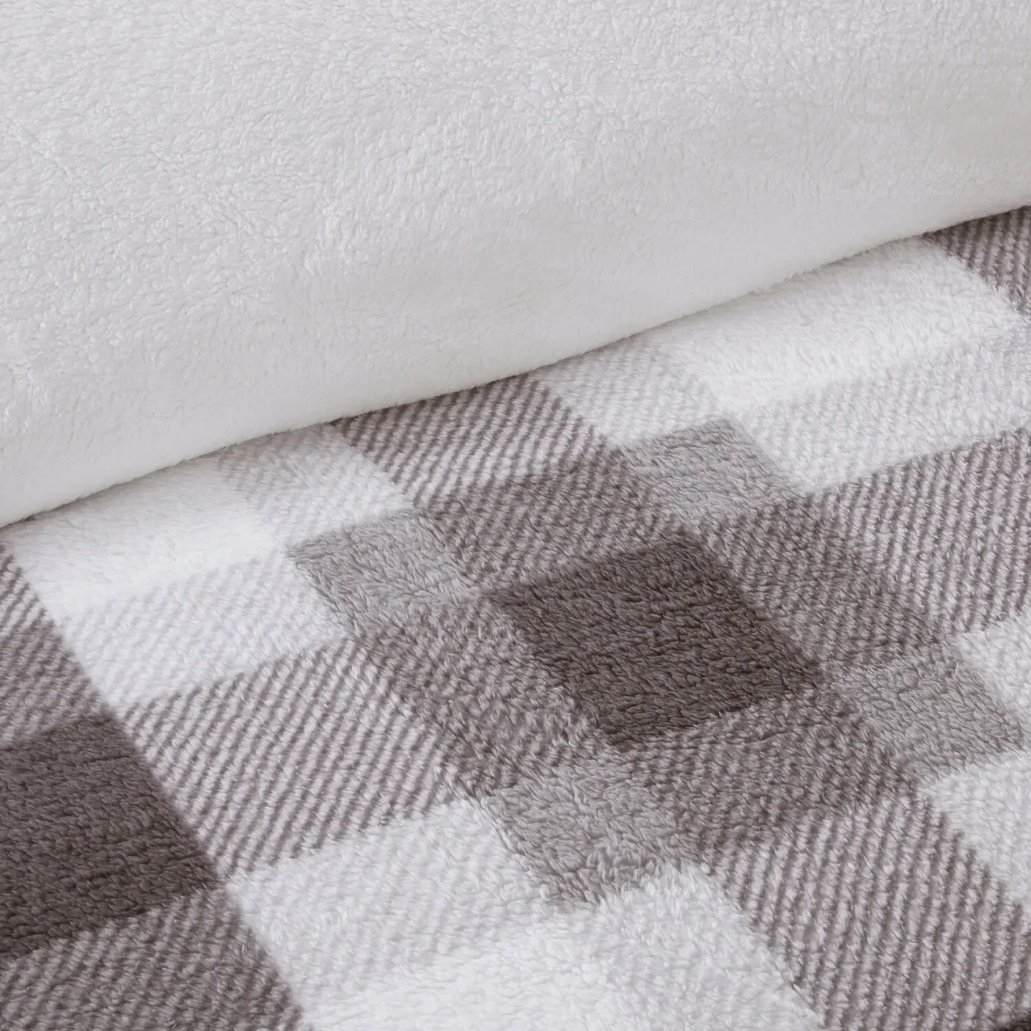 Teddy Fleece Check Single Duvet Set - Grey