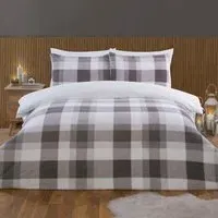 Teddy Fleece Check Single Duvet Set - Grey