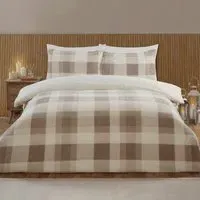 Teddy Fleece Check Single Duvet Set - Natural