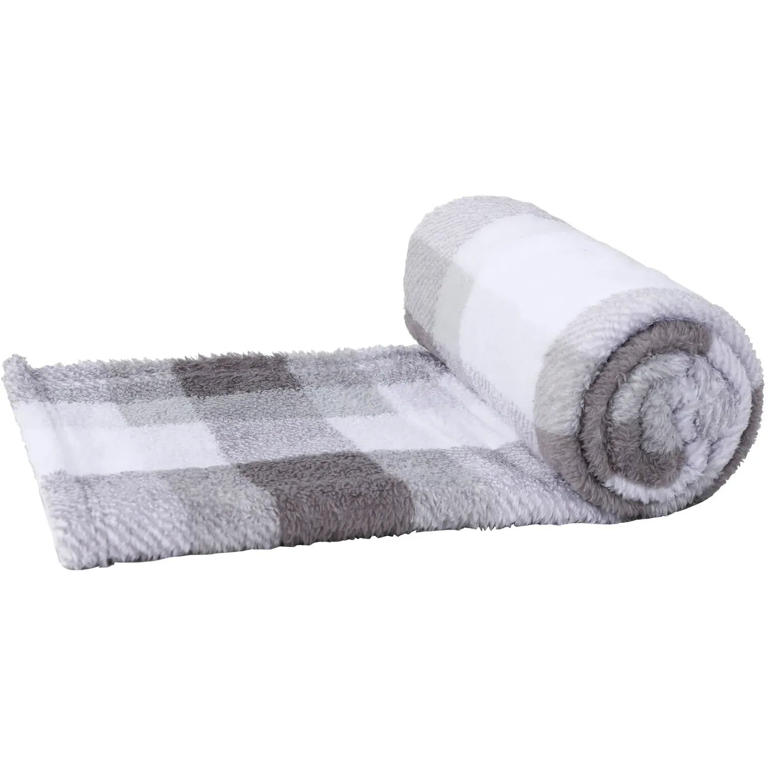 Teddy Fleece Check Throw - Grey