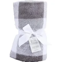Teddy Fleece Check Throw - Grey