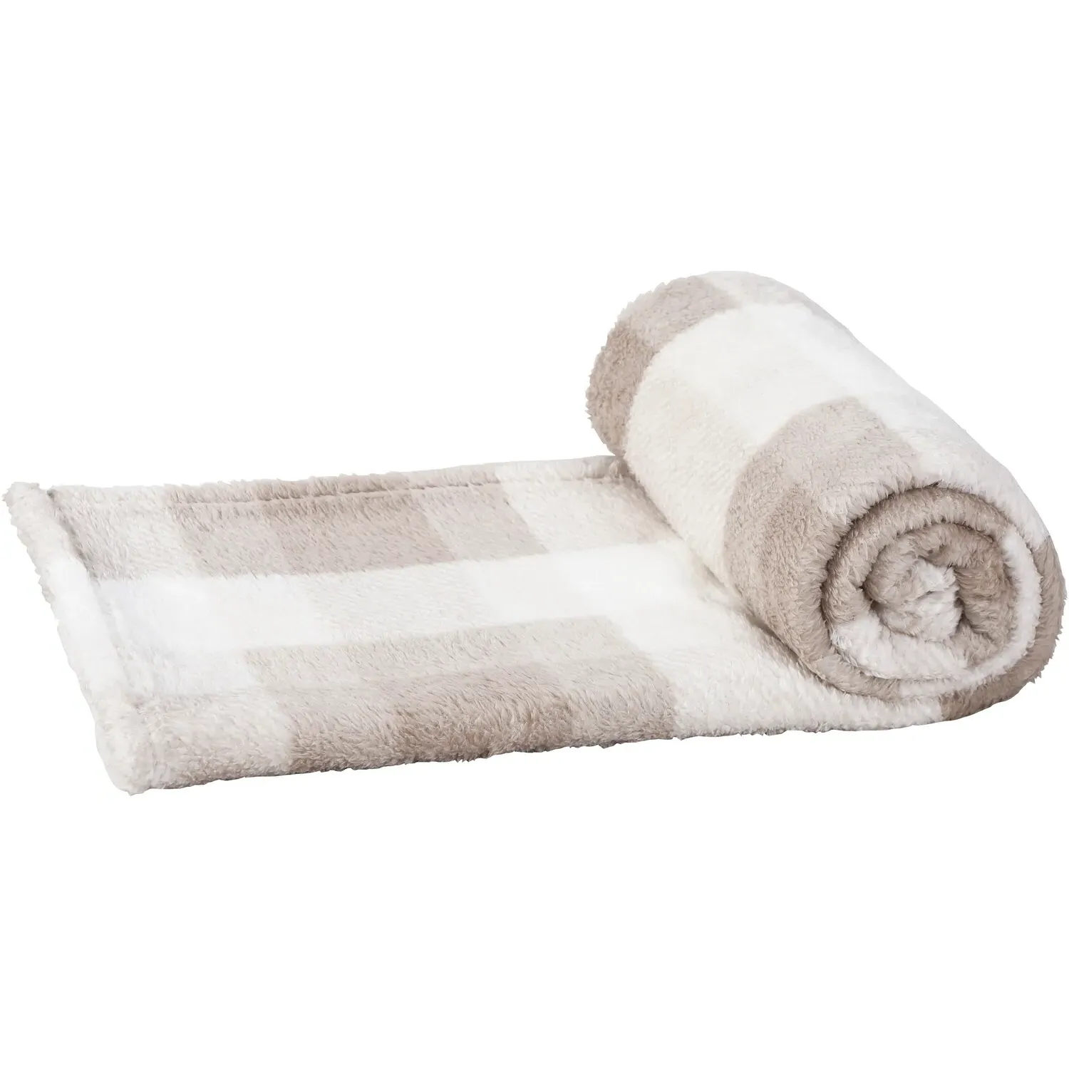 Teddy Fleece Check Throw - Natural