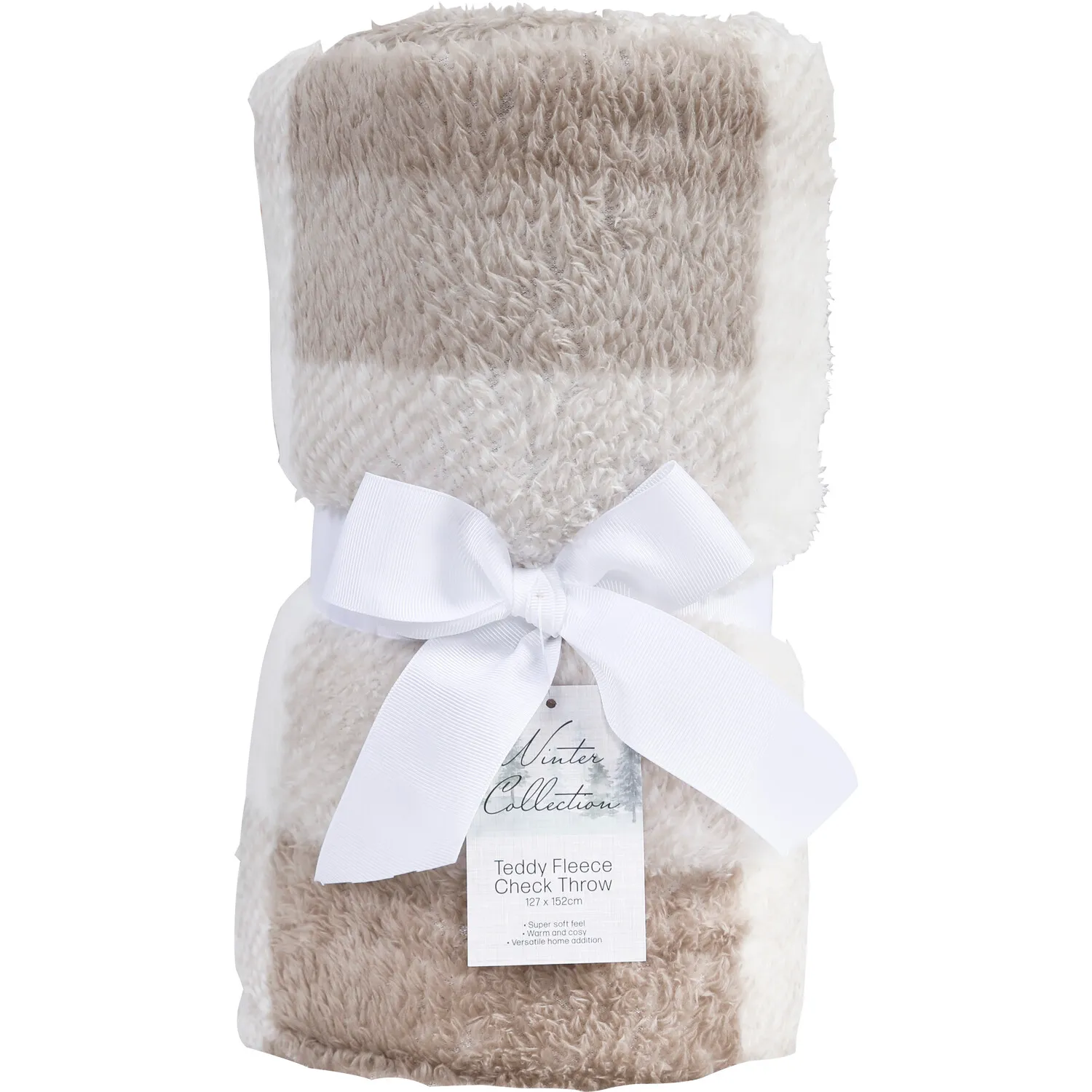 Teddy Fleece Check Throw - Natural