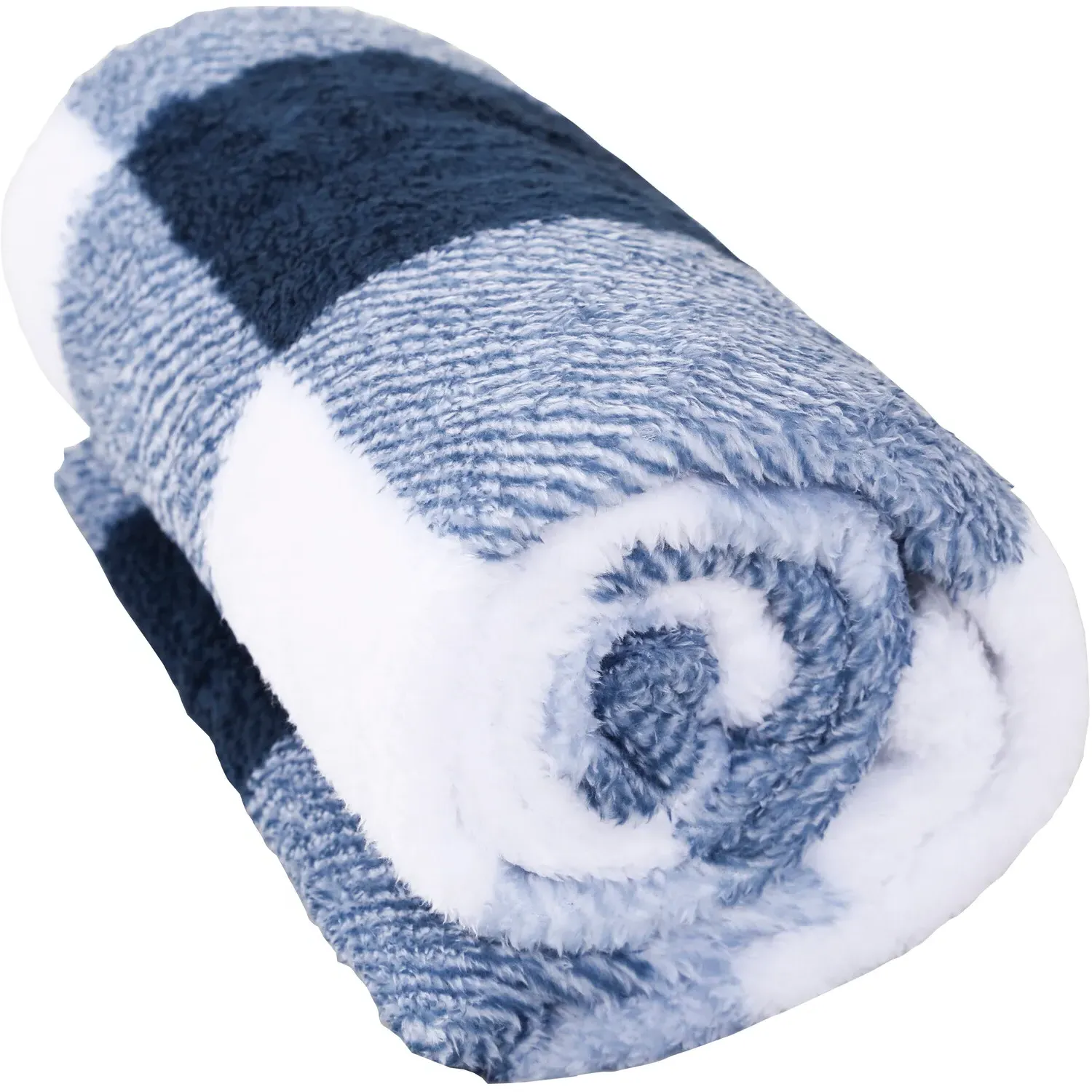 Teddy Fleece Check Throw - Navy