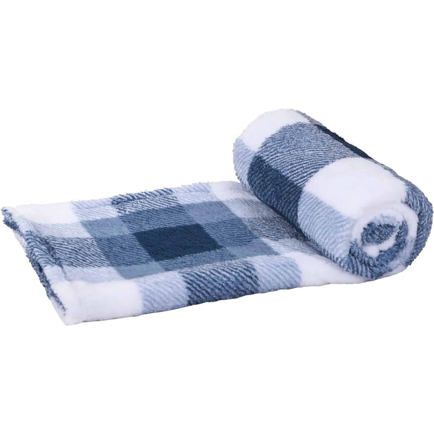 Teddy Fleece Check Throw - Navy