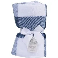 Teddy Fleece Check Throw - Navy