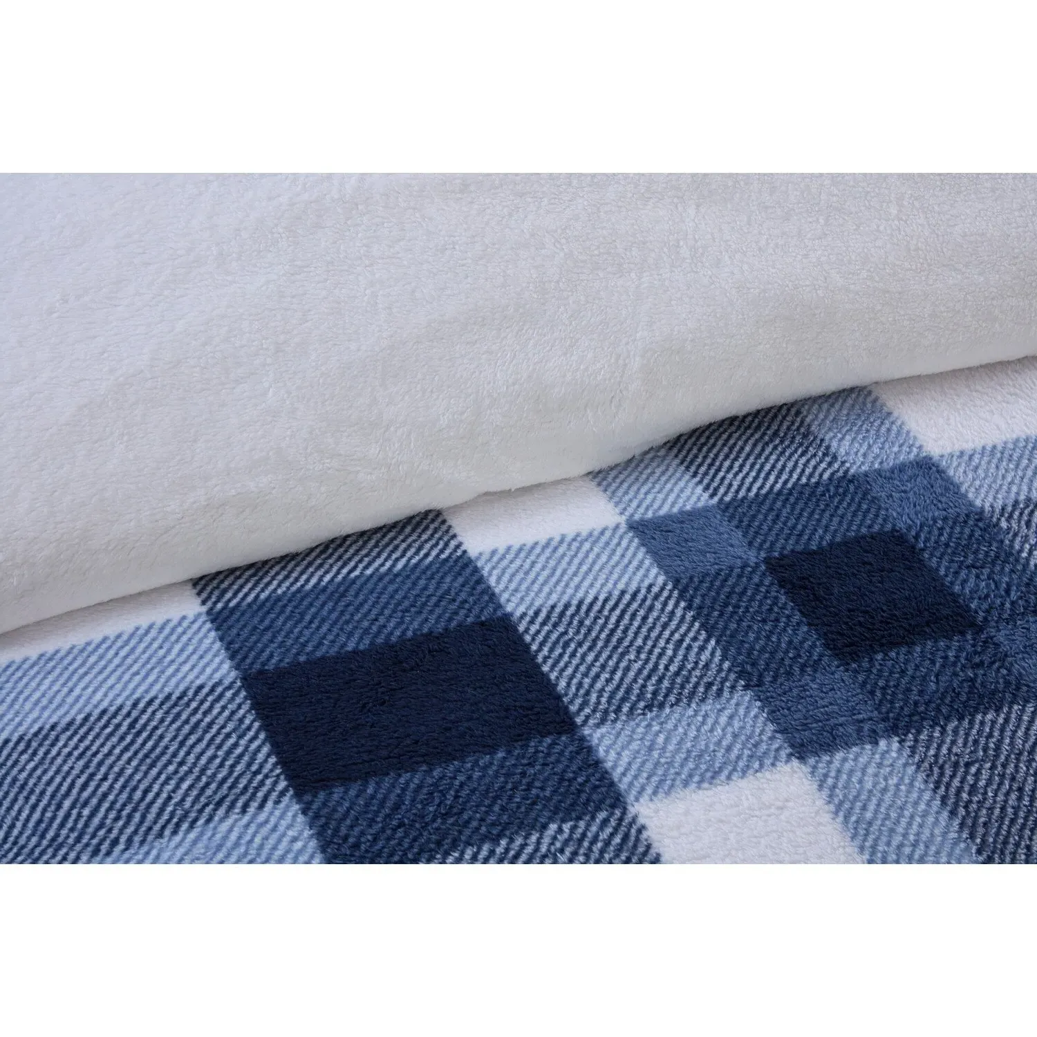 Teddy Fleece Double Check Duvet Set - Navy, Polyester
