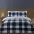 Teddy Fleece Double Check Duvet Set - Navy, Polyester