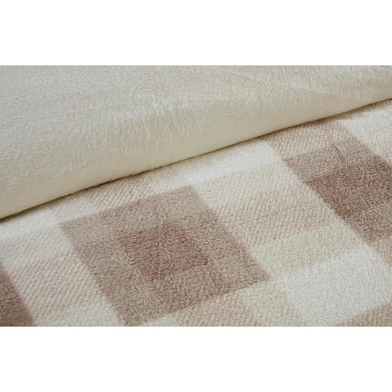 Teddy Fleece King Check Duvet Set - Natural, Polyester