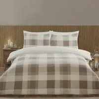 Teddy Fleece King Check Duvet Set - Natural, Polyester