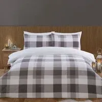 Teddy Fleece Single Check Duvet Set - Grey, Polyester
