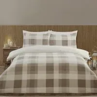 Teddy Fleece Single Check Duvet Set - Natural, Polyester