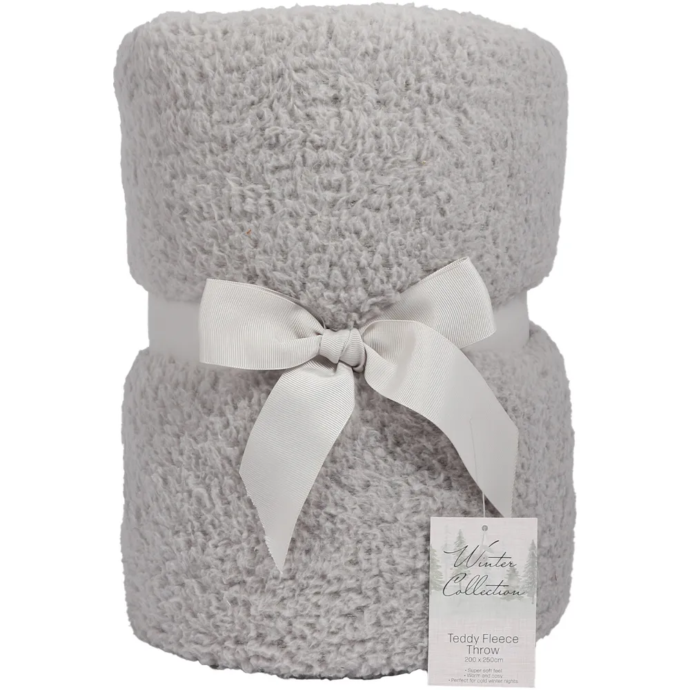 Teddy Fleece Throw 250 x 200cm - Silver