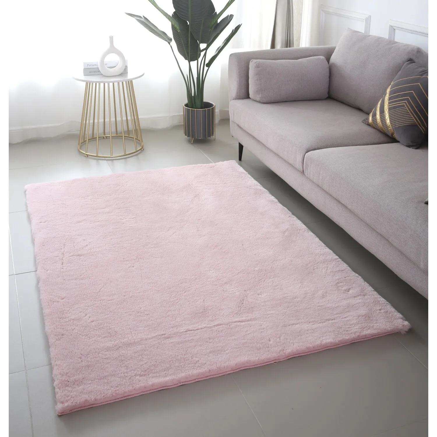 Teddy Rug 150 x 80cm - Soft Pink, Faux Wool