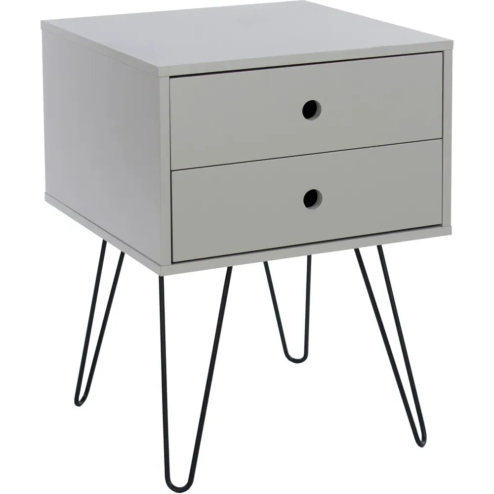 Telford 2 Drawer Bedside Table - Light Grey, MDF