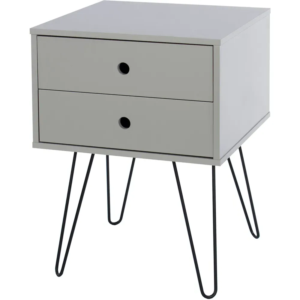 Telford 2 Drawer Bedside Table - Light Grey, MDF