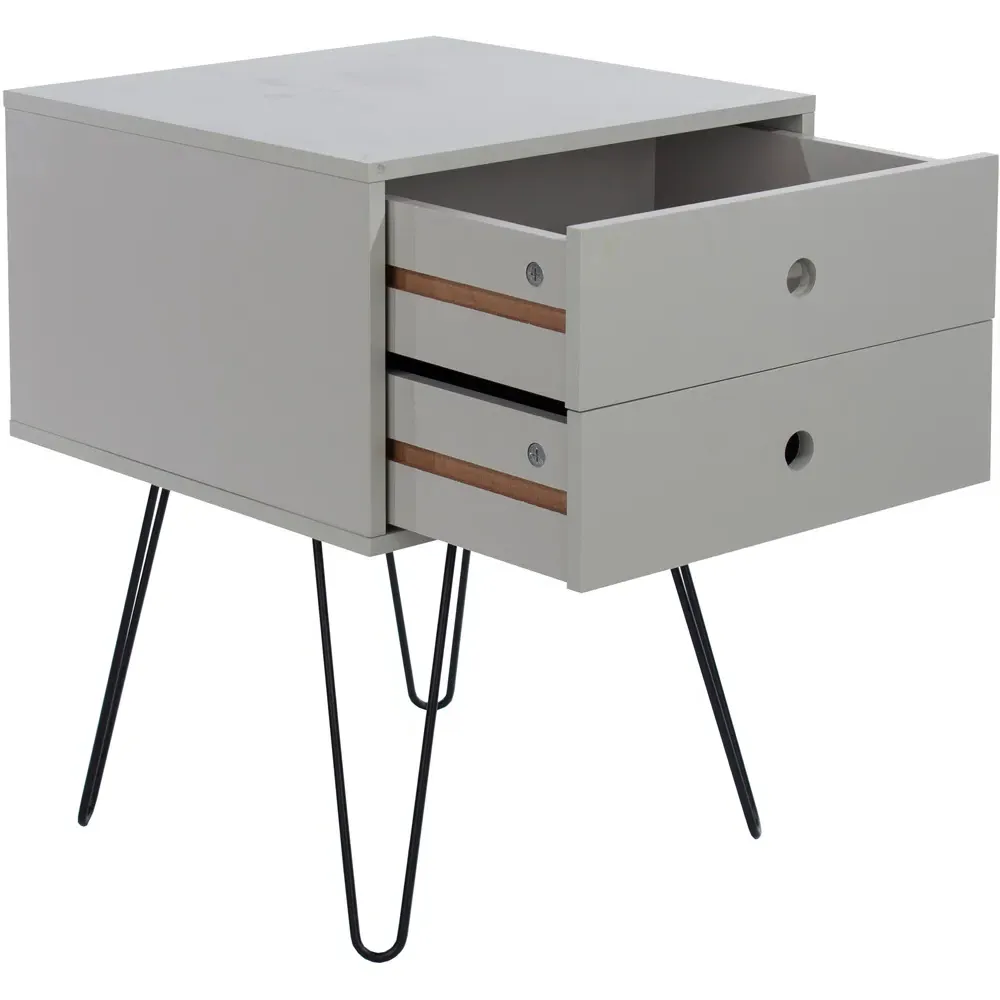 Telford 2 Drawer Bedside Table - Light Grey, MDF