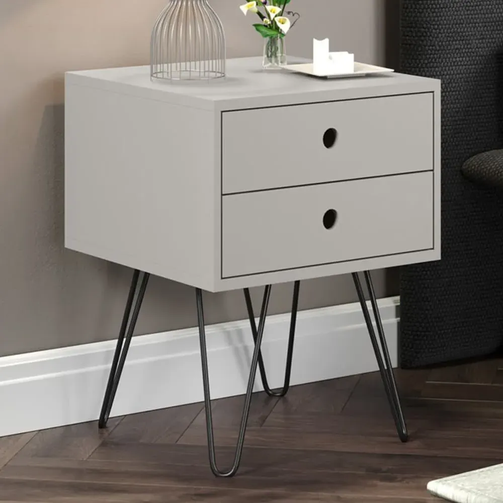 Telford 2 Drawer Bedside Table - Light Grey, MDF image