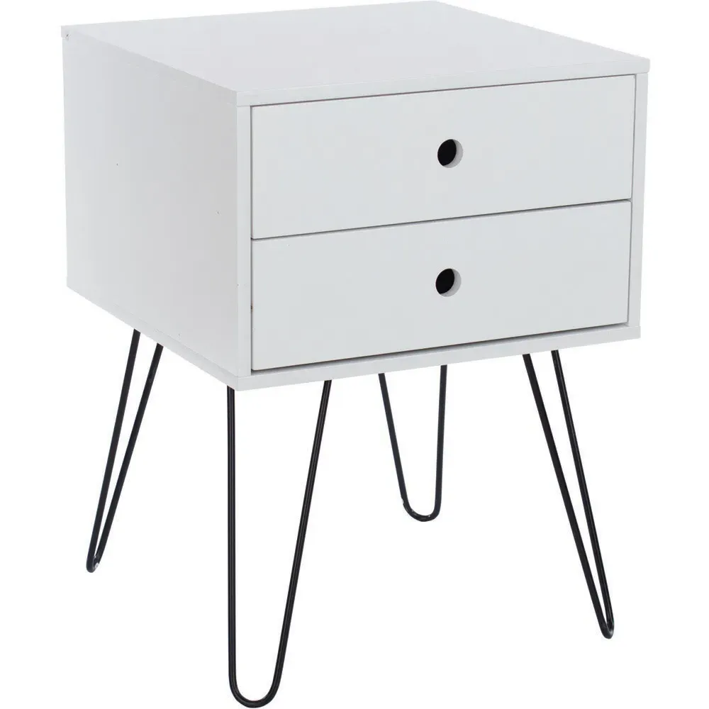 Telford 2 Drawer Bedside Table - White, Metal