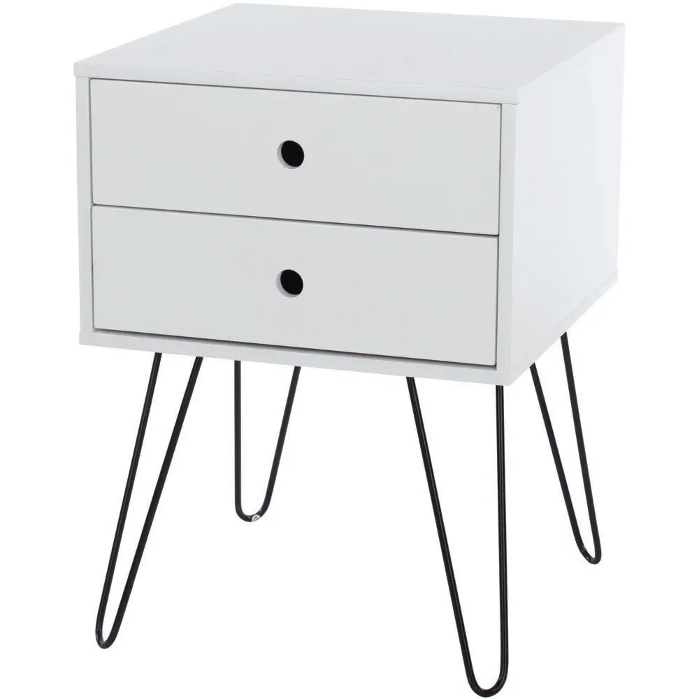 Telford 2 Drawer Bedside Table - White, Metal