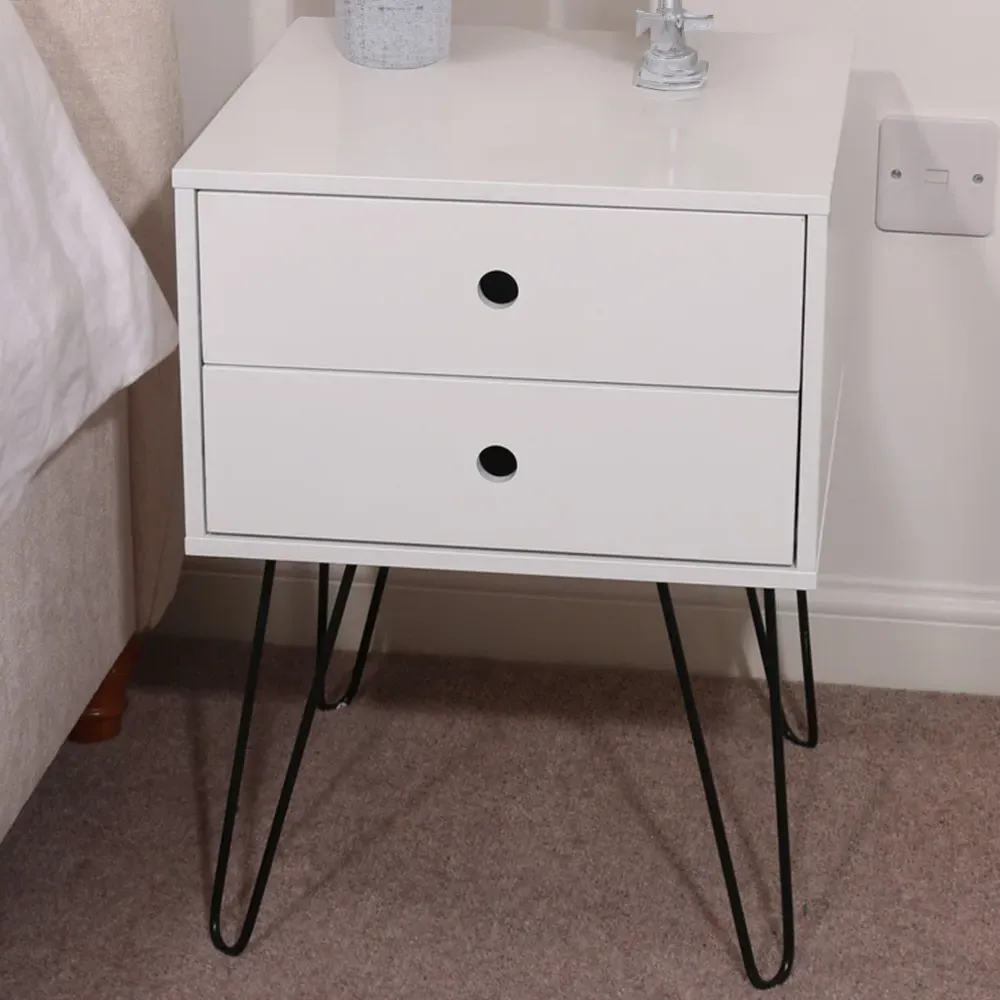 Telford 2 Drawer Bedside Table - White, Metal image
