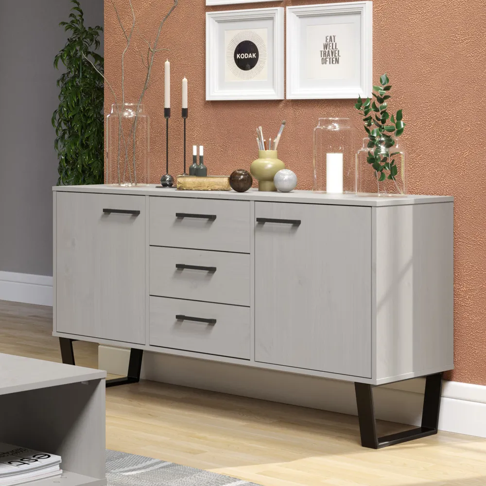 Texas 2 Door 3 Drawer Sideboard - Grey, Pine