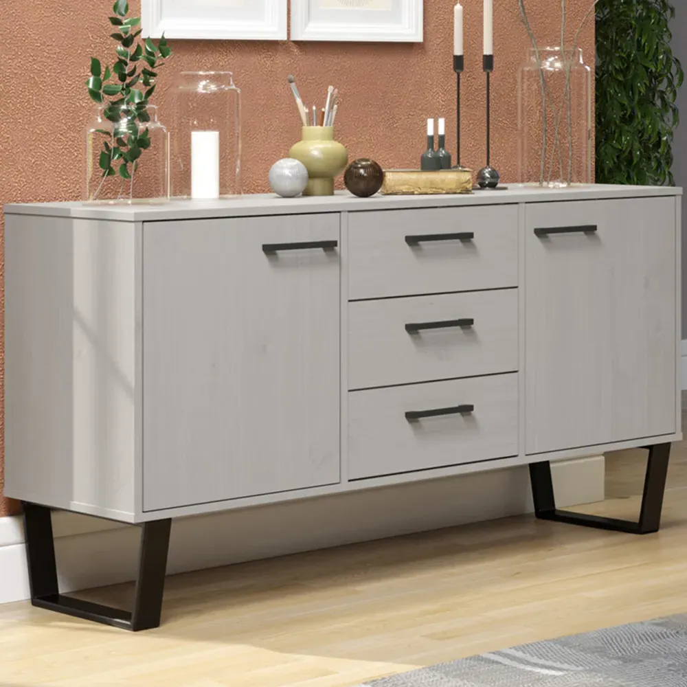 Texas 2 Door 3 Drawer Sideboard - Grey, Pine